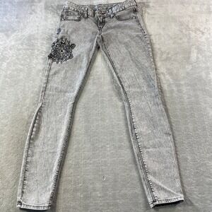 Express Jeans Legging Womens 4 Gray Acid Wash Studded Ultra Low Rise Slim Fit